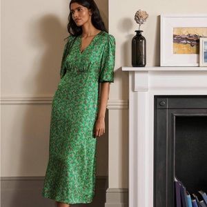 Boden green floral silk blend dress 20/22